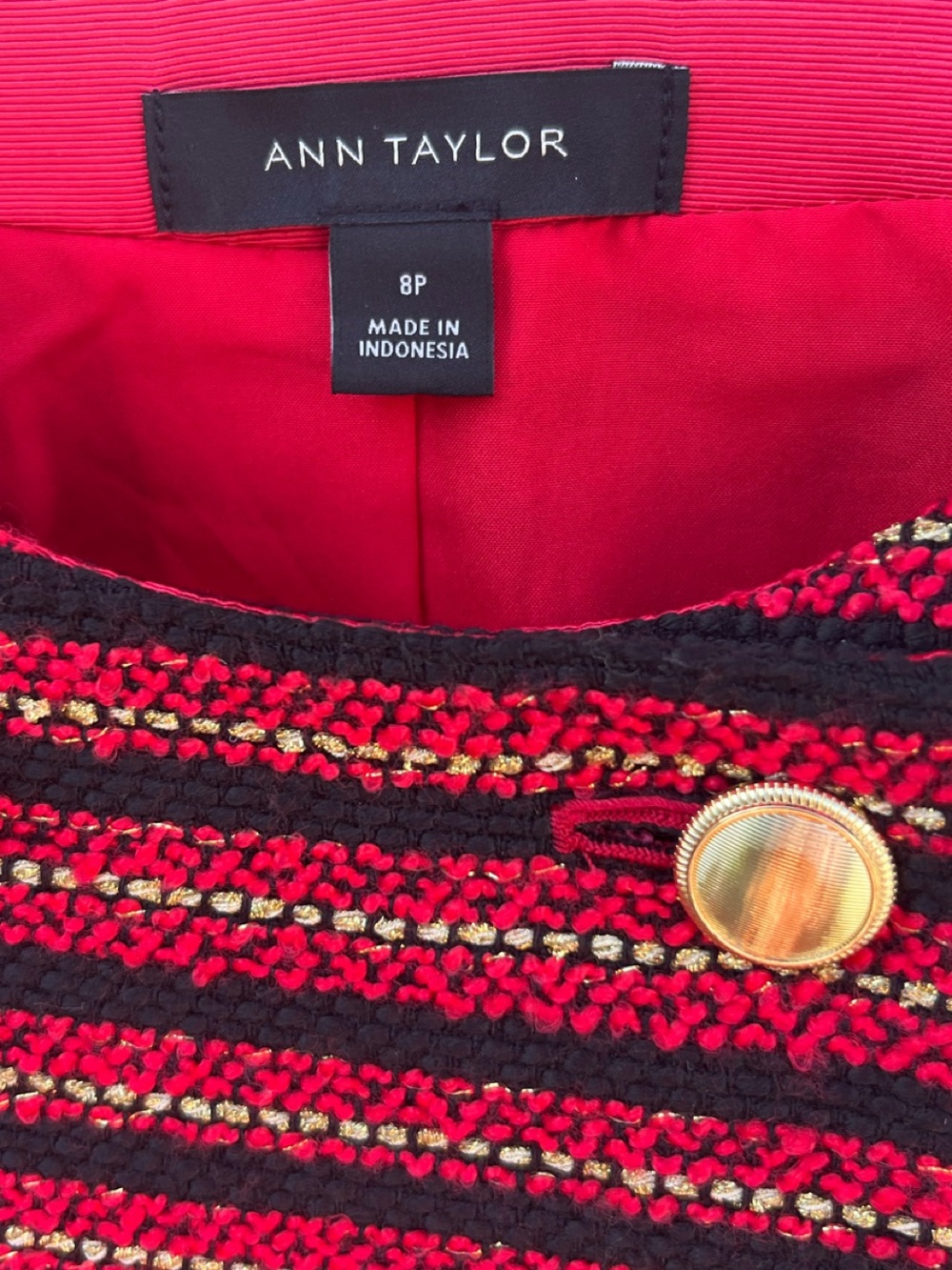 Women's Ann tailor tweet blazer double breast crew neck red stripes 8P - Picture 4 of 6
